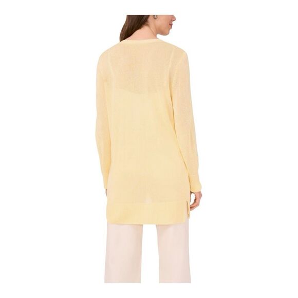 Halogen linen blend open front long cardigan slits in lemon butter size S NWT - Picture 3 of 4